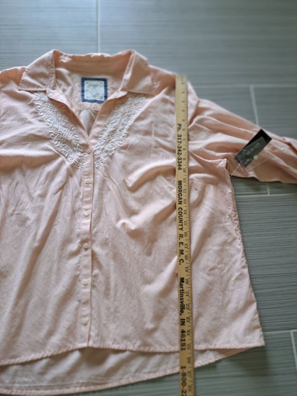 New Size 3XL Style & Co Womens Railroad Embroidered Button-Down Shirt Roll-Tab - Picture 9 of 12